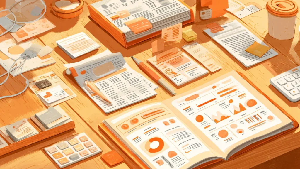 Stylized illustration comparing cluttered business tools and scattered paperwork on one side to an organized AI dashboard wit